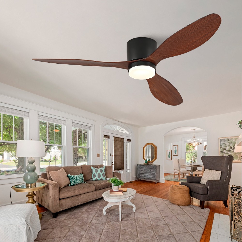 52" Flush Mount Ceiling Fan w/ Light & Remote, 6-Speed DC Motor, Indoor/Outdoor