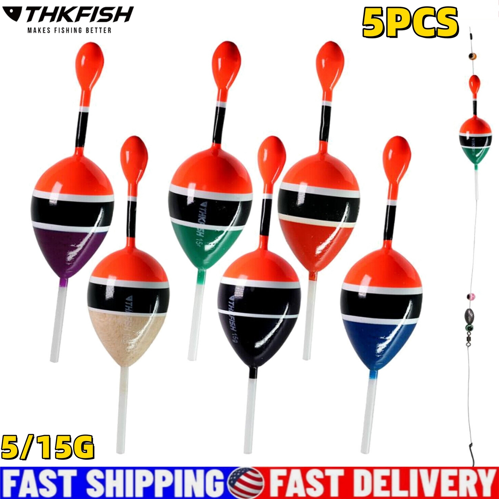THKFISH 5Pcs Fishing Floats Bobbers Slide Floats Fishing Bobber Slip Bobbers new