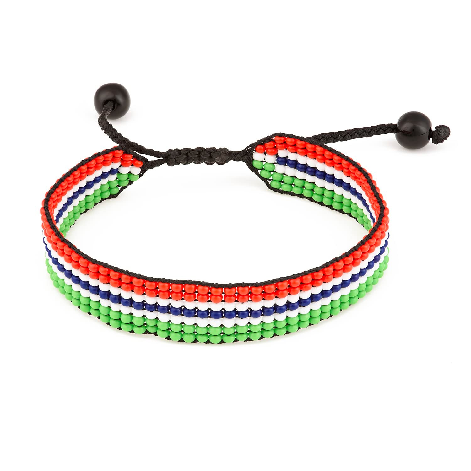 Gambia Flag Bracelet: Adjustable Beaded String Bracelet, Handmade Boho Jewelry.