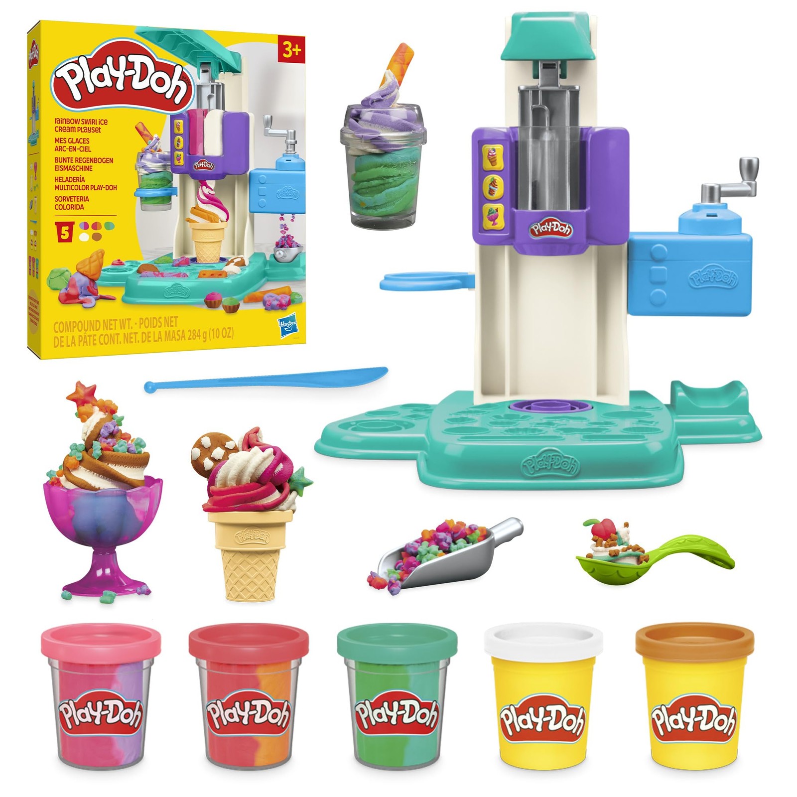 Play-Doh Rainbow Swirl Ice Cream Playset with 7 Pretend Play Medium, Red