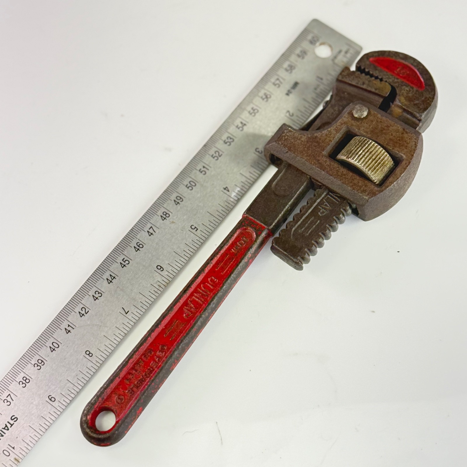 Vintage DUNLAP 14 Inch Pipe Wrench 10mm Adjustable Red Handle Sears