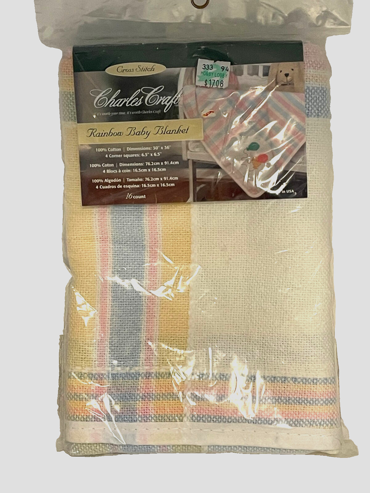 Charles Craft Rainbow Baby Blanket pastel plaid check 16 ct cross stitch afghan