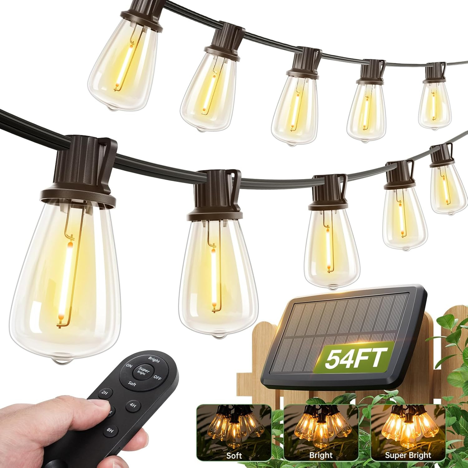 54(48+6) FT Solar String Lights Waterproof,Patio Lights Solar Powered with Remot