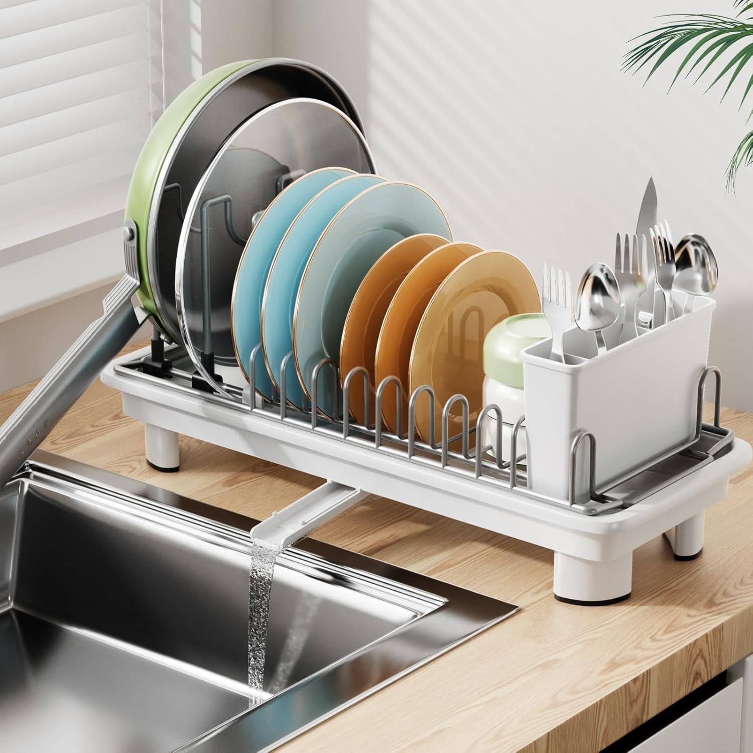 Small Dish Drying Rack, Compact Dish Drainer for Kitchen Counter, with Adjust...