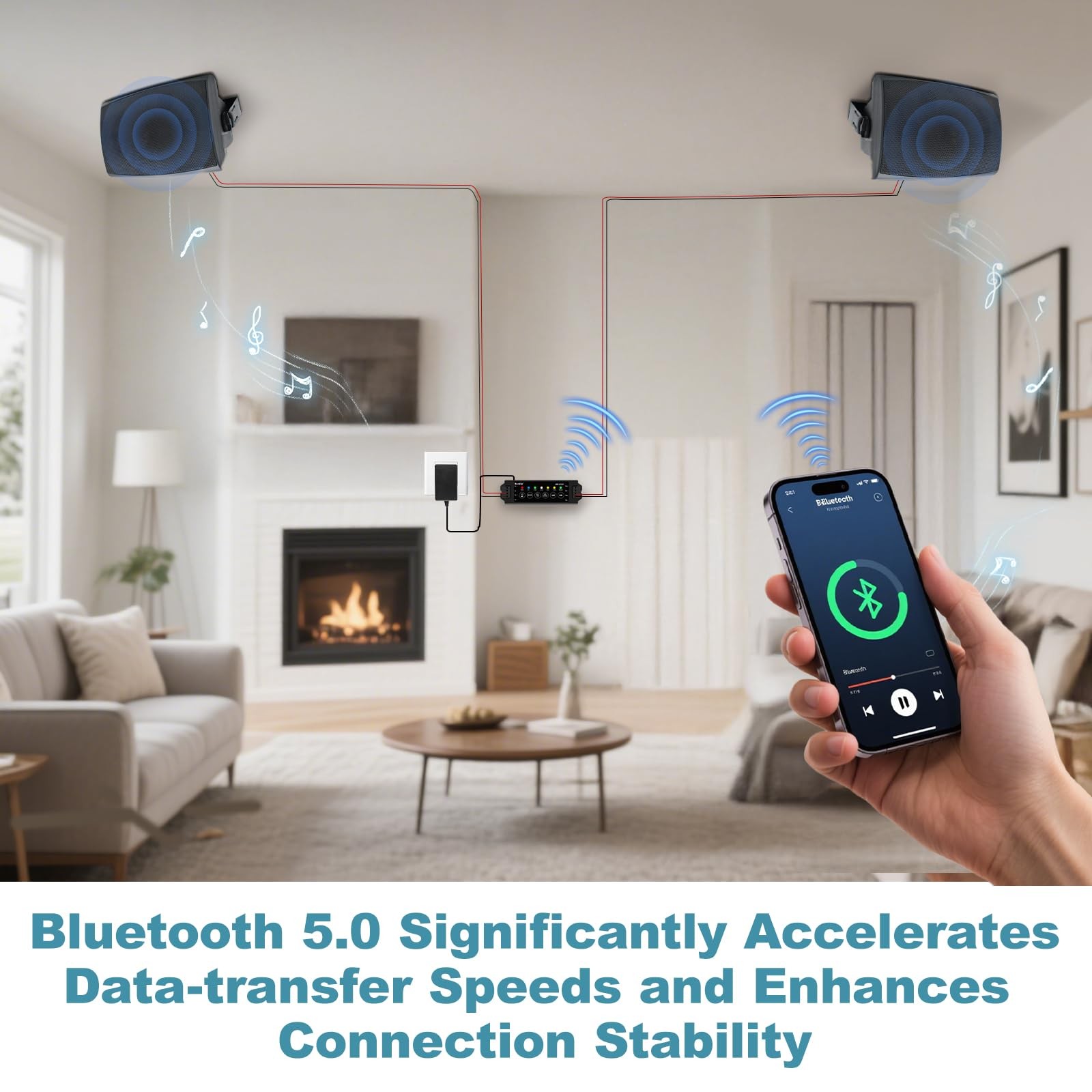 Herdio 4-Channel Bluetooth Amplifier Receiver - 200W Total Power...