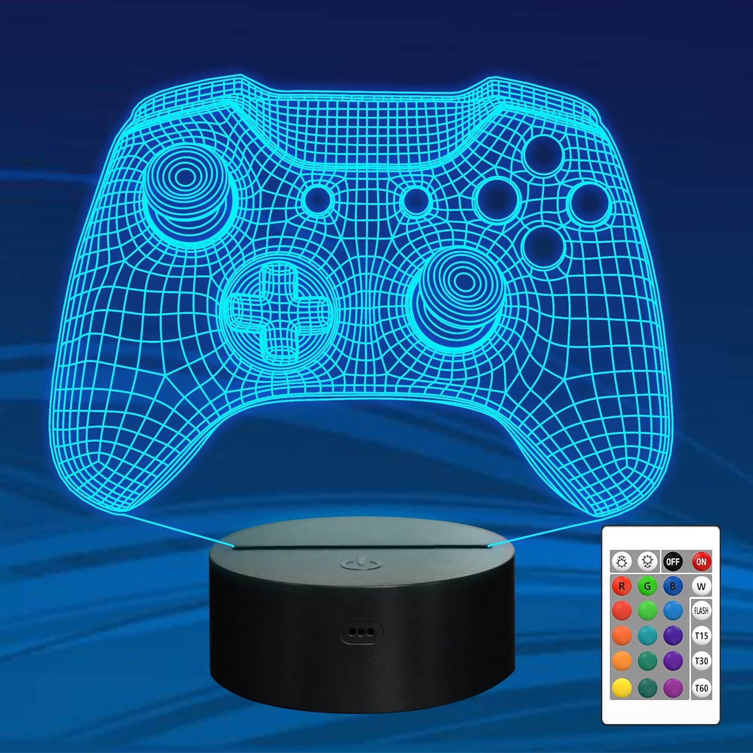 Gamepad Night Light, 3D Game Room Light with Remote + 16 Color Changing