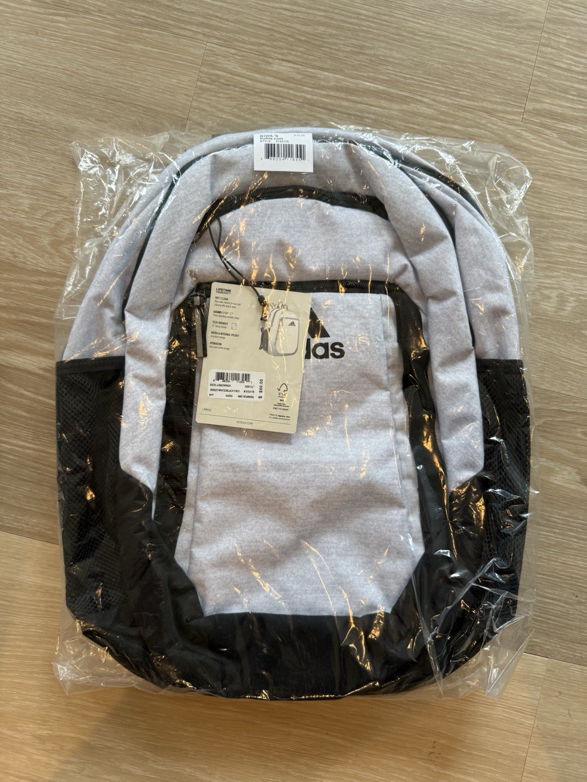 ADIDAS EXCEL 6 BOS Backpack 5153175 Jersey White/Black 2450