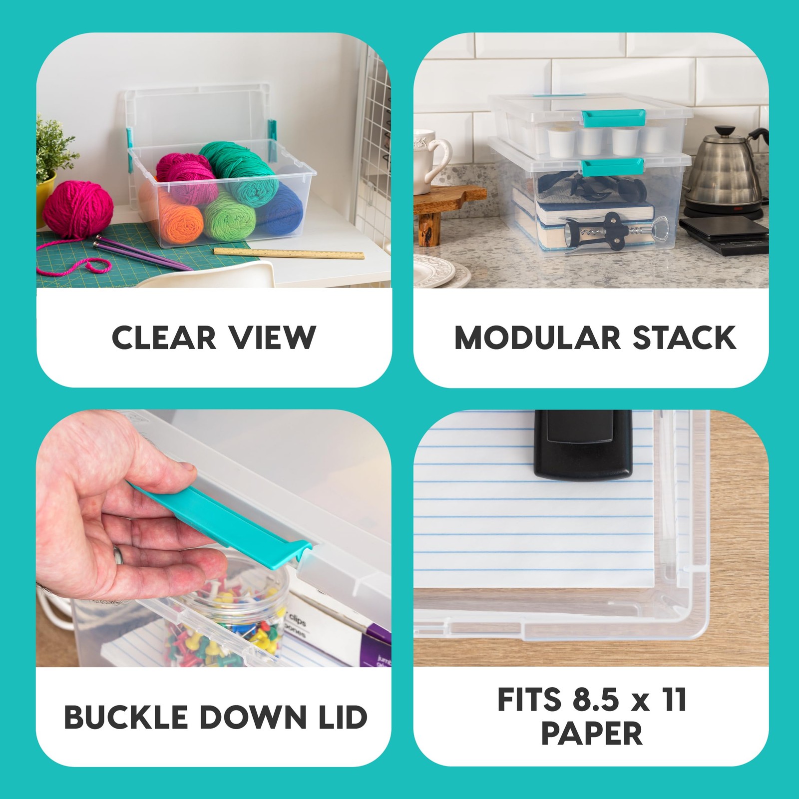 Clear 12 Qt Plastic Storage Bins 4 Pack, Stackable Craft Organizer, Office Home