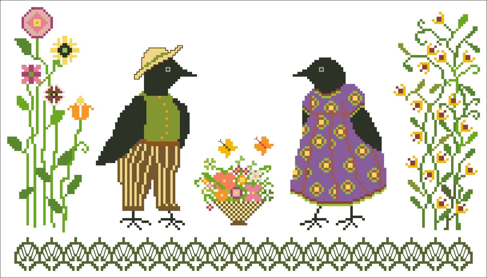 Cross Stitch Pattern Ira Ray and Ida Mae Crow Vintage Nature DIY