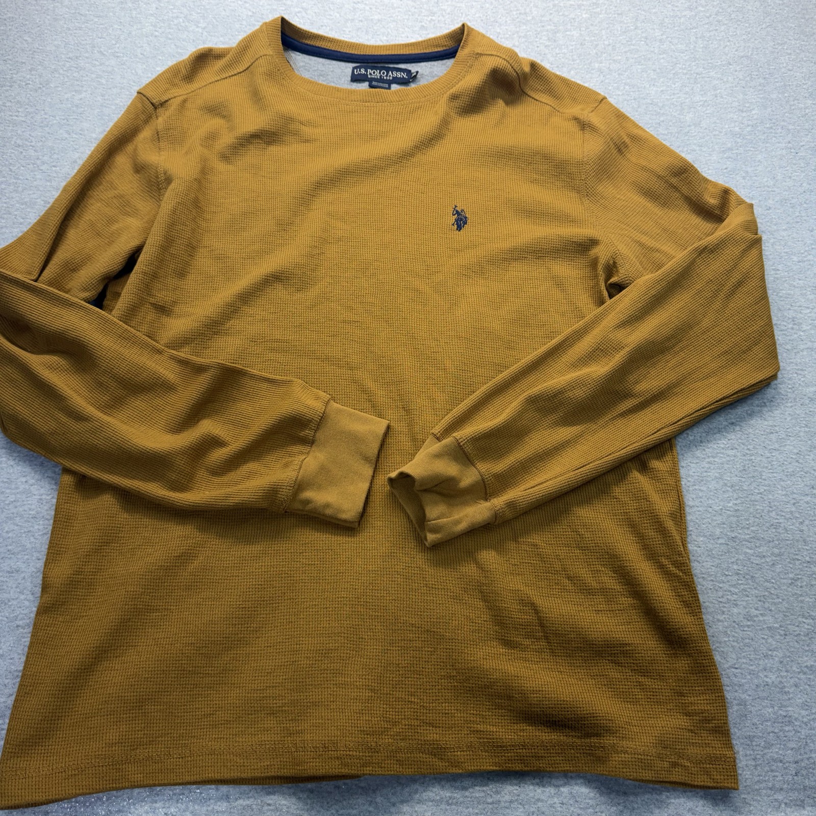 U.S. Polo Assn Men's XL Yellow Mustard Waffle Knit Thermal Long Sleeve