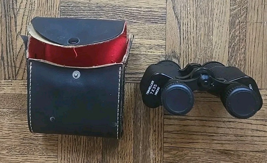 Vintage Traveller 7x35 Binoculars  Magau Coated Optics Lens, w/Case & Lens Caps