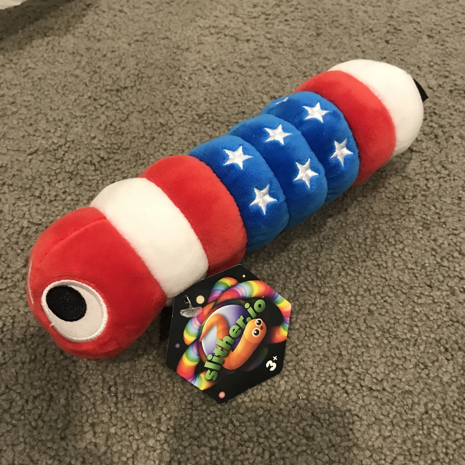 Slither.io 8" Plush Worm Stuffed Animal Patriotic Red White Blue Stars Flag NWT