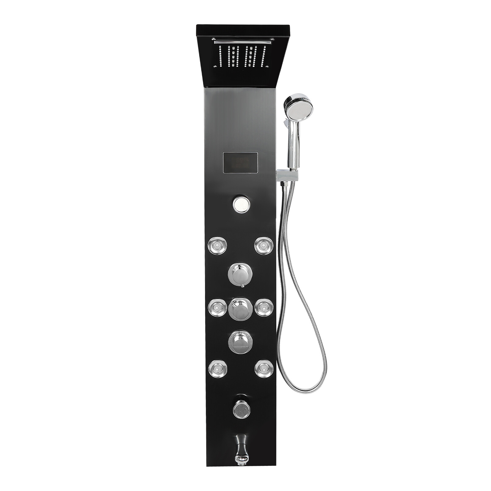 Hydroelectricity Display Rain Massage Full Body Shower System with Jets Black