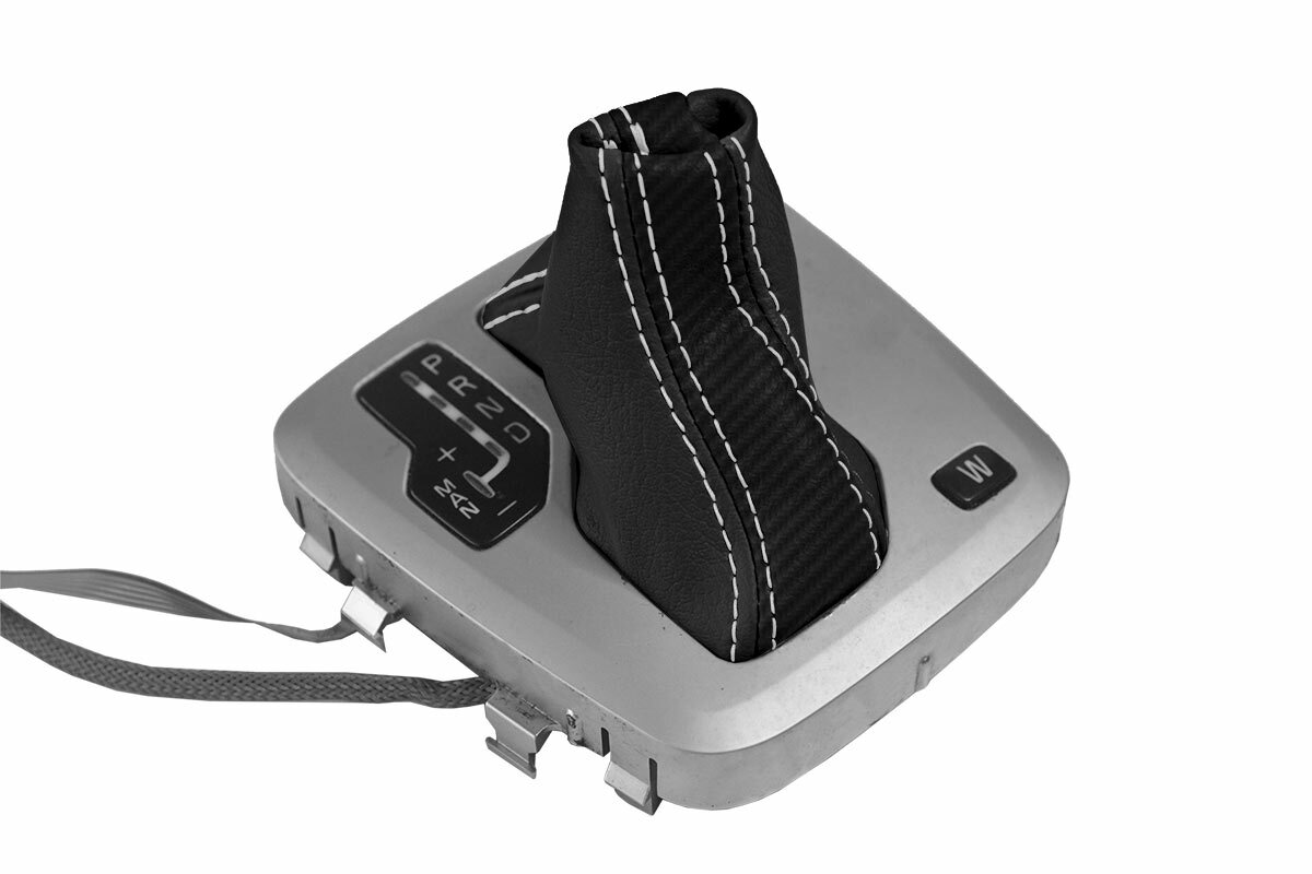 Automatic Shift Boot Cover Leather for Volvo XC90 2003-2014 Black White Stitch