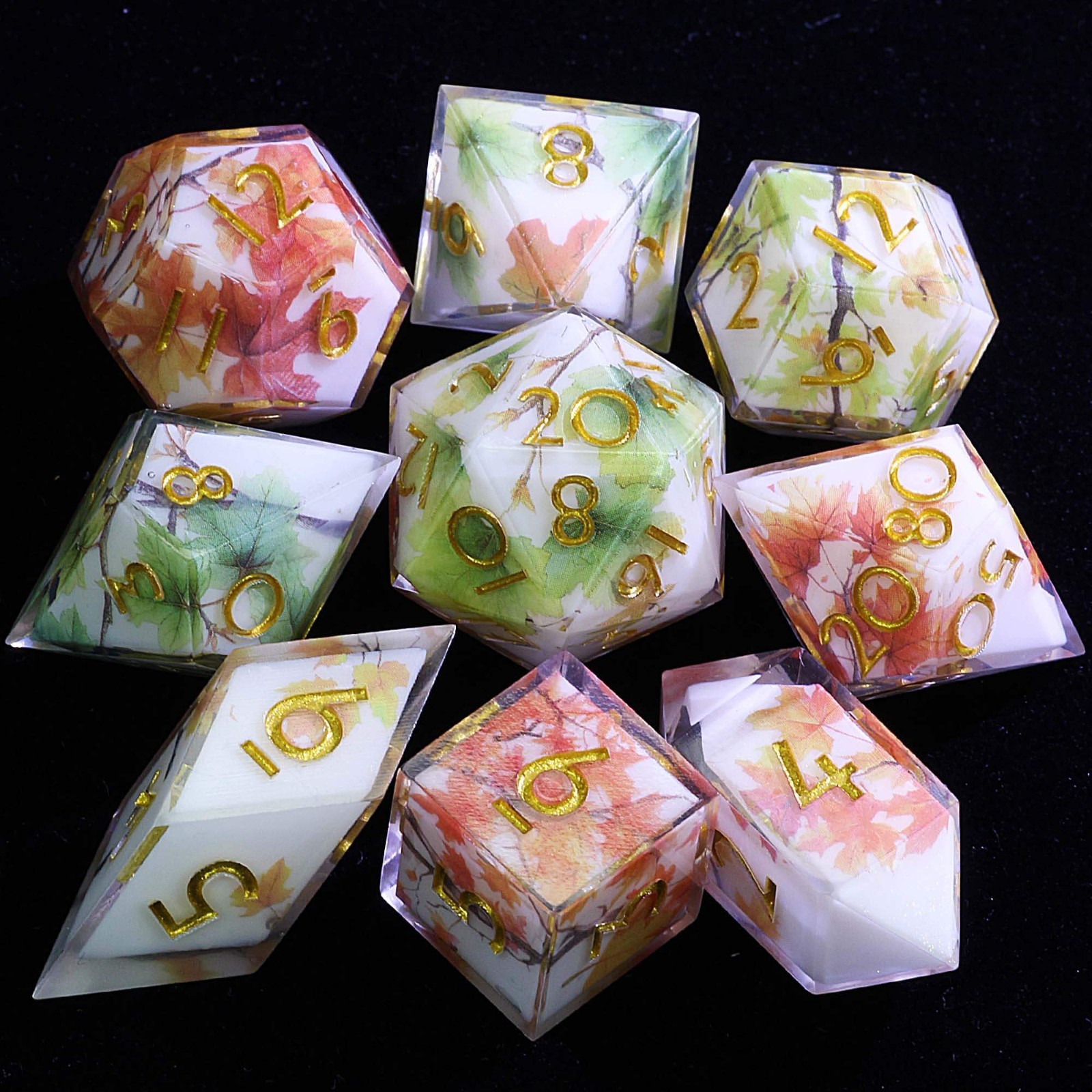9 Polyhedral Resin D and D Sets of Dice Red Maple for Dungeons Dragons RPG