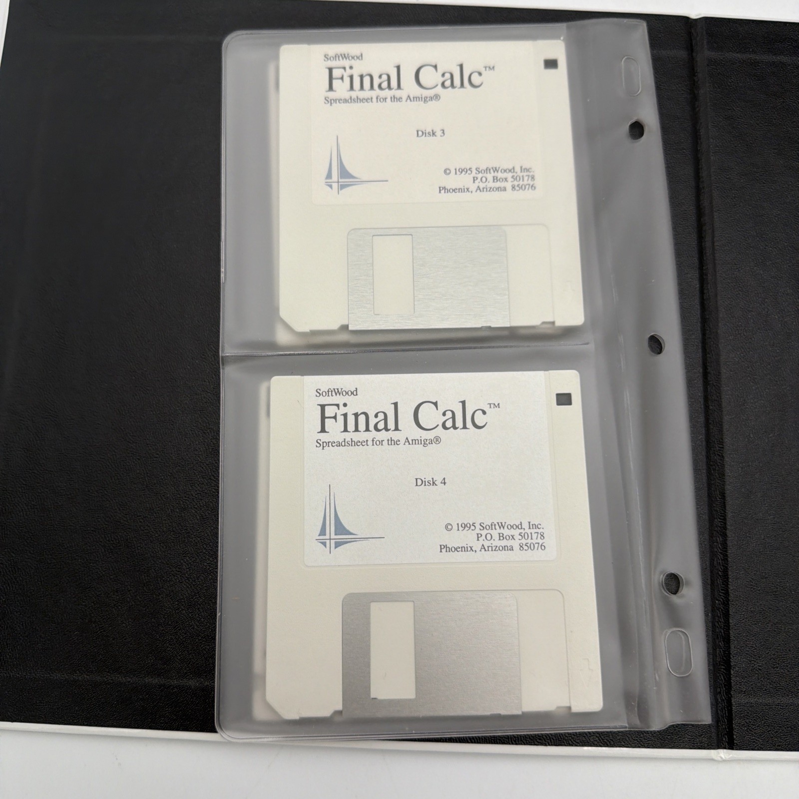 Final Calc Amiga Complete Box Binder Manual 4 Disks Tested SoftWood Spreadsheet