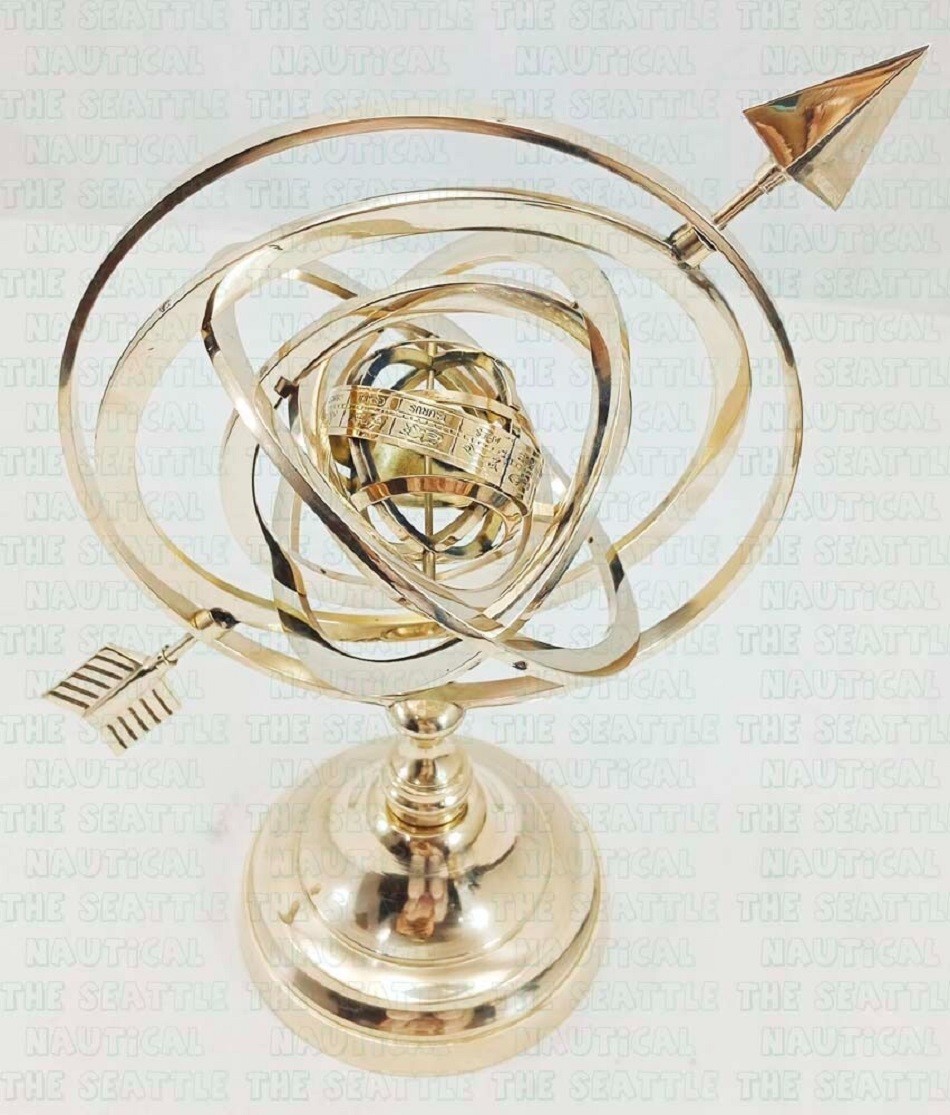 Solid Brass Armillary Sphere Astrolabe 11" Maritime Nautical Globe Collectible