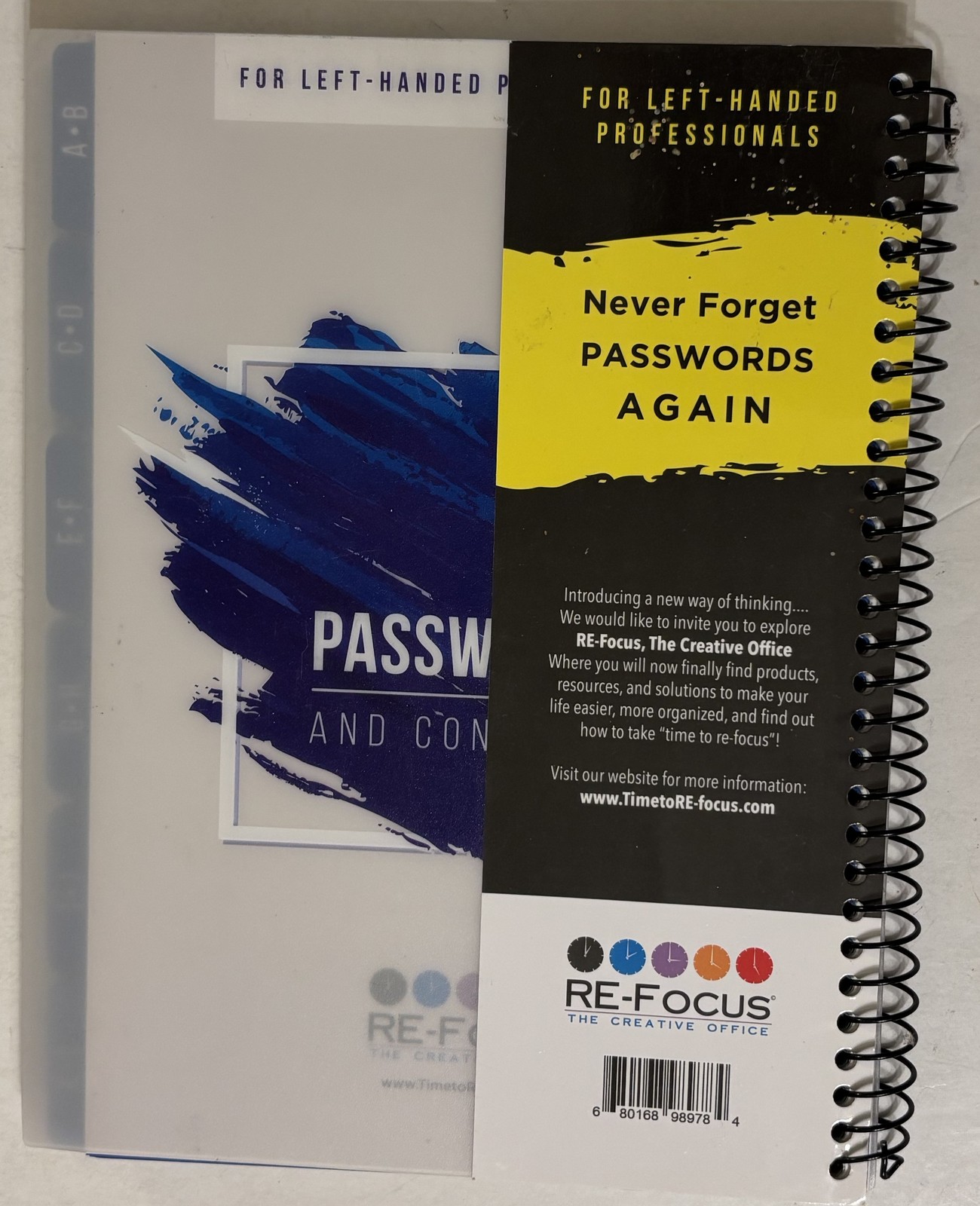 RE-Focus The Creative Office Left-Handed Password Keeper Organizer Spiral-Bound