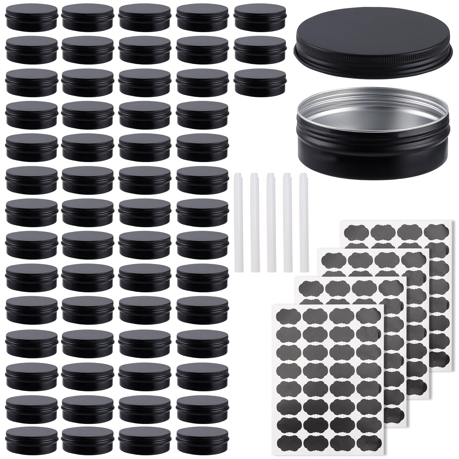 OBKJJ 60 Pack Round Cans with Screw Lid 4 Oz Aluminum Metal Tins DIY Food Can...