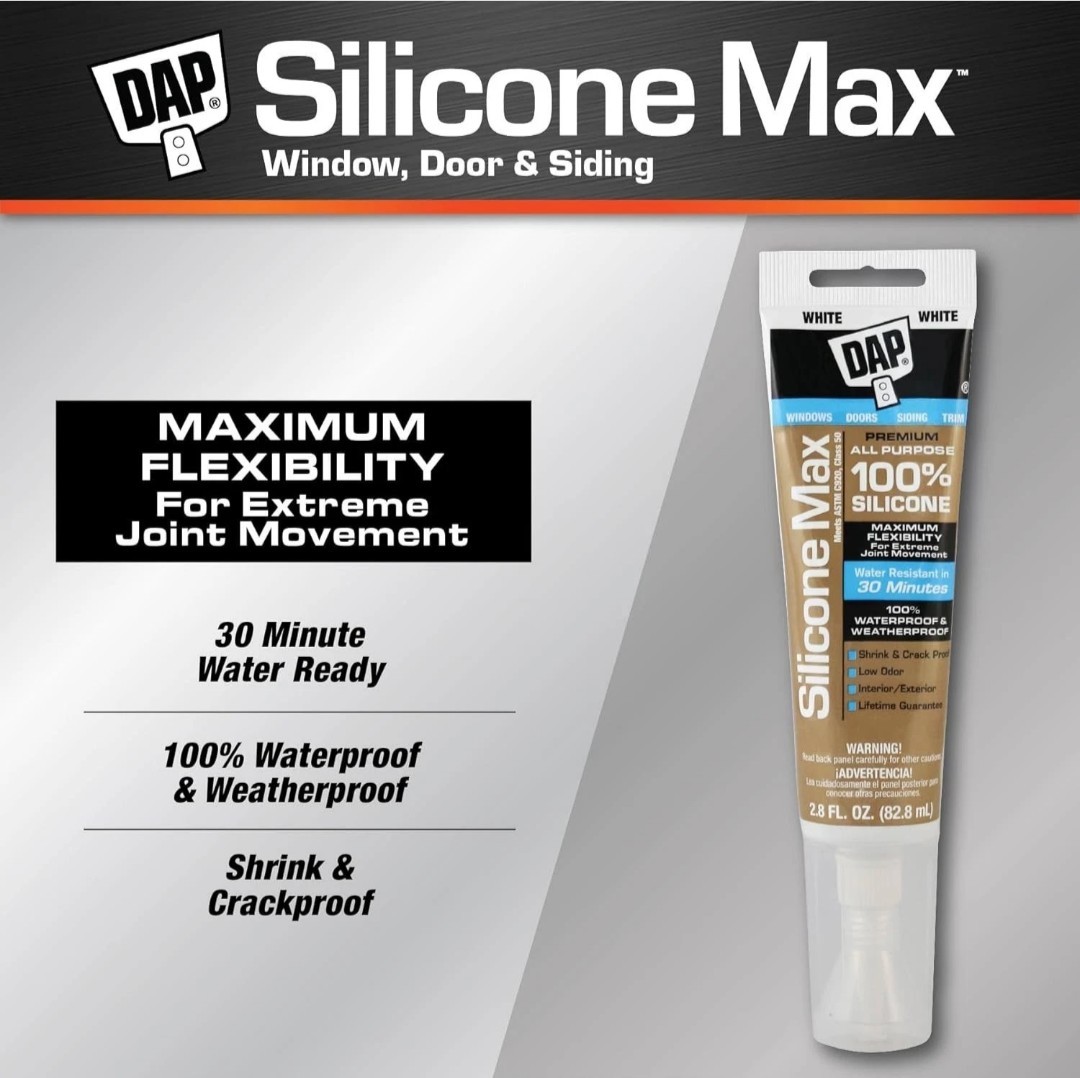 NEW DAP Waterproof Clear Silicone Max Window, Door And Siding 2.8oz Home Repair
