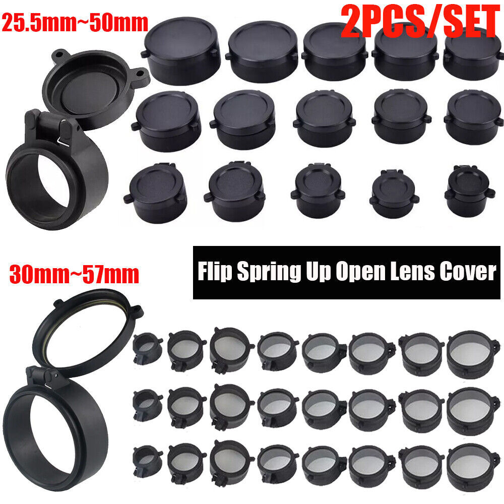 2x For Caliber Flip Up Scope Covers Rifle Scope Protect Objective Cap Lens Cover