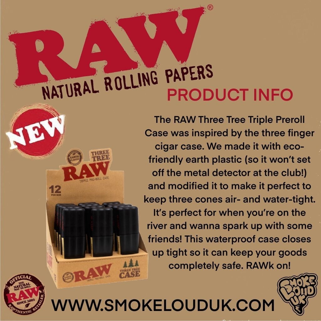Authentic RAW Black King Size Pre-Rolled Cone 100 Pack & Three Tree Case