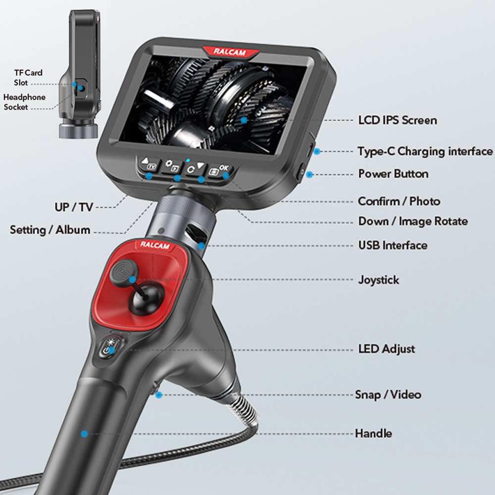 SCOPIX 4-Way 360° Articulating Borescope Endoscope with light Inspection Camera