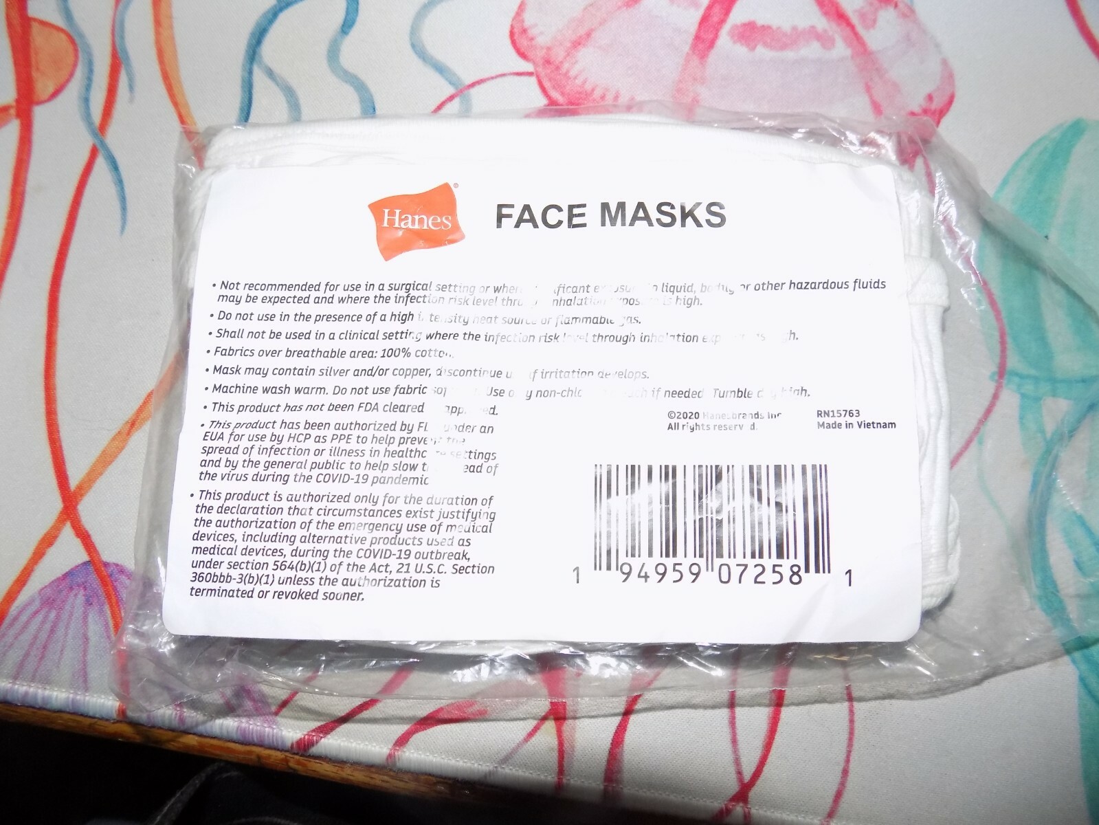 Hanes Face Masks 100% Cotton  Washable Reusable White Set of 5 NEW