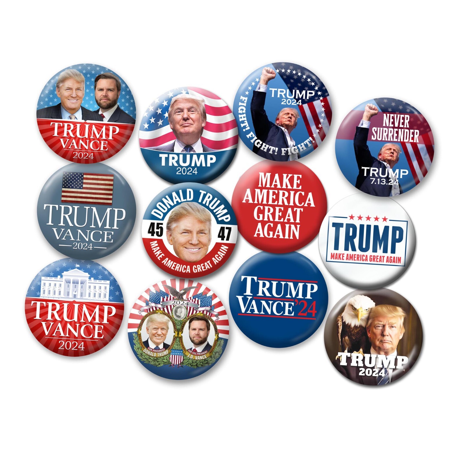 Donald Trump JD Vance 12 PACK - 2.25" pinback buttons - 2024 Republican fight