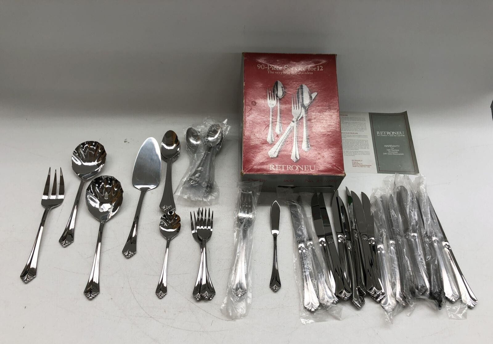 47 piece mixed lot Retroneu Darby 18/0 Stainless Steel Flatware