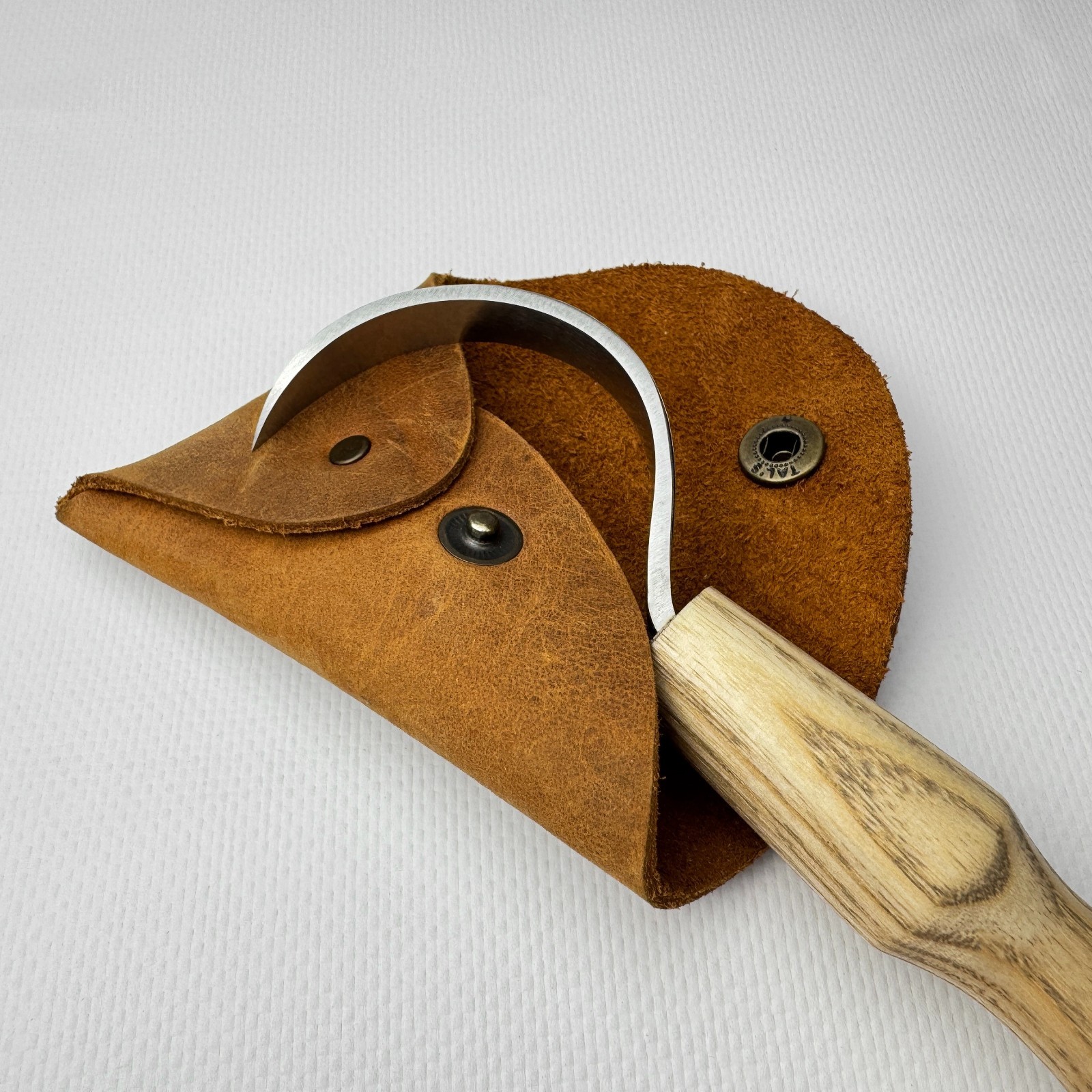 Long Hook Knife – Hand-Forged 52100 Steel, Ash Handle, Sheath, For Spoon Work