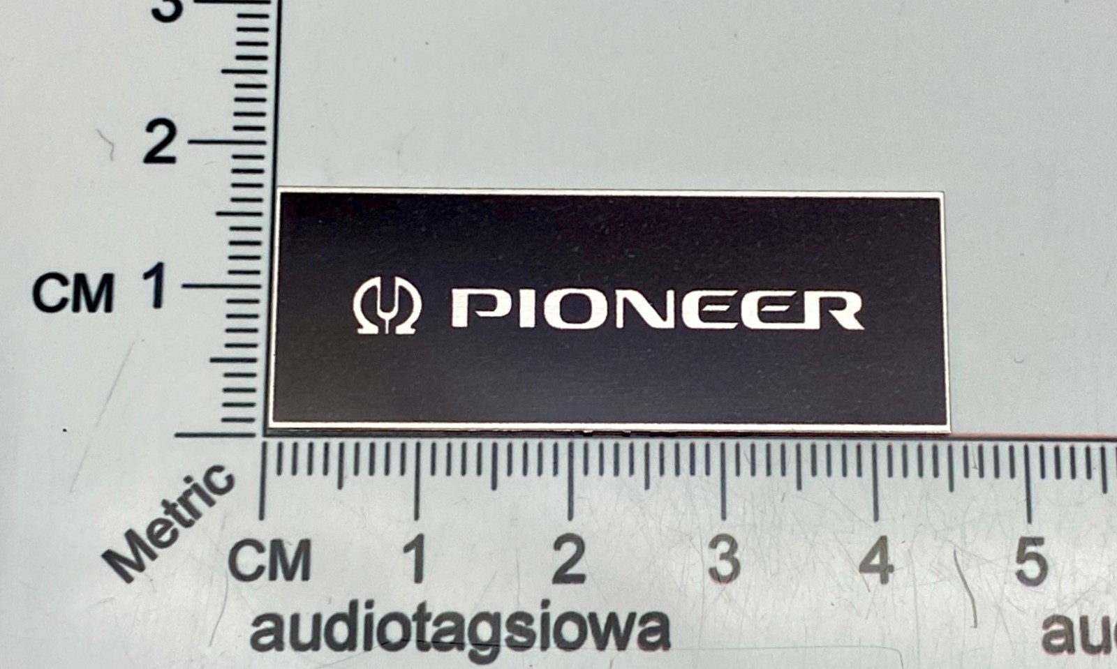 Pioneer Turntable Logo Badge For Dust Cover  Aluminum Self Stick  45mm x 16mm