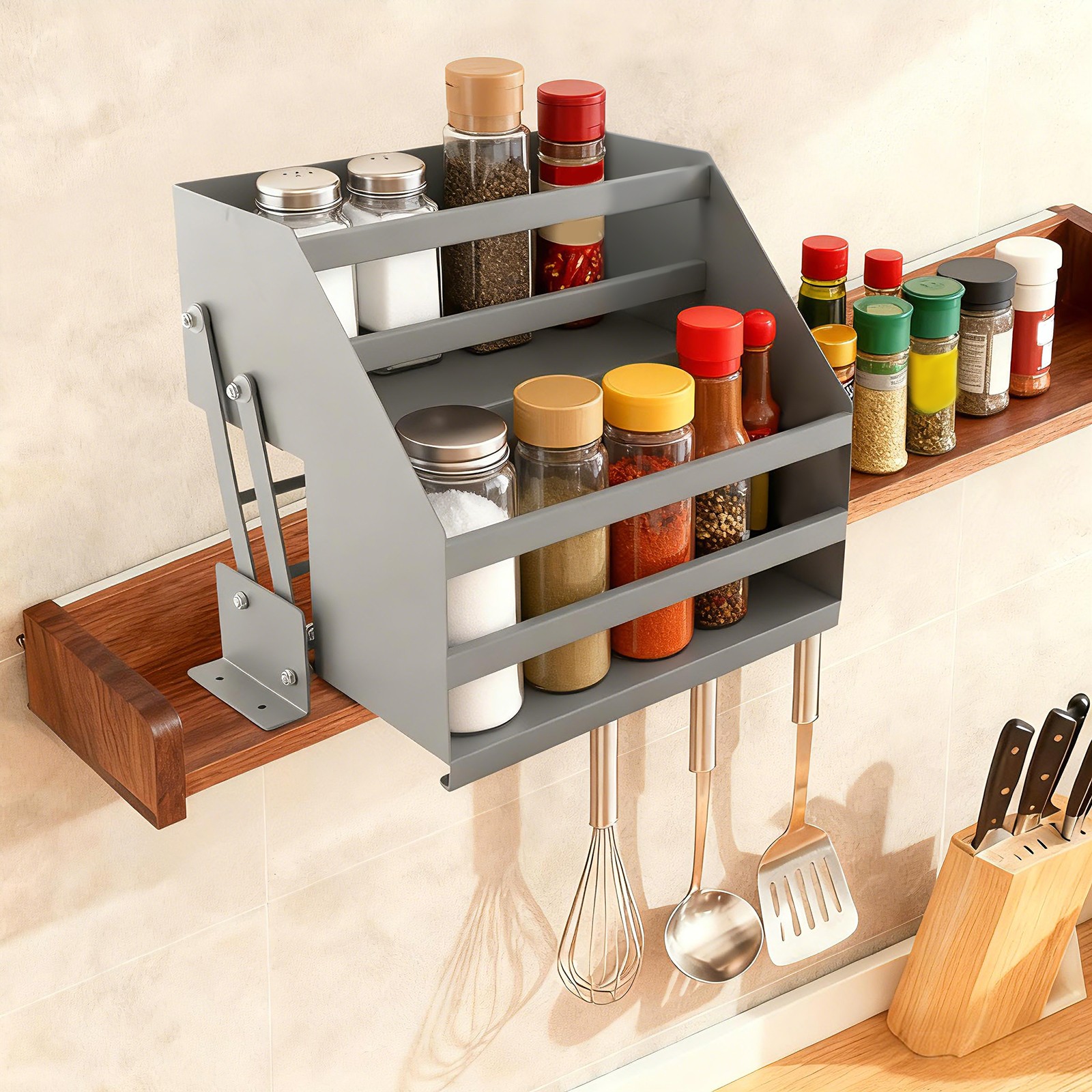 Kitchen Pull Down Shelf Upper Cabinet Wall Cabinet Storage Organizer Spice Rack