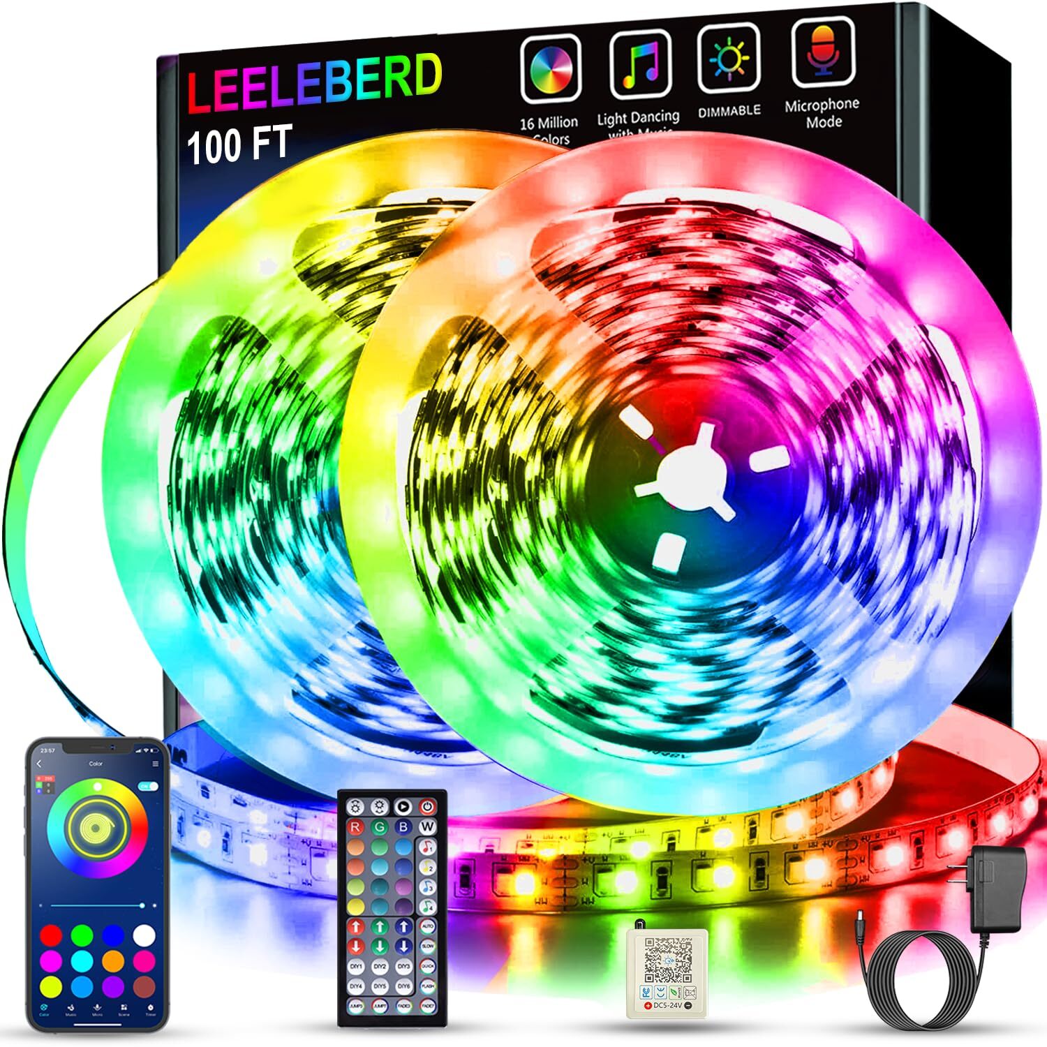 Led Lights for Bedroom 100 ft (2 Rolls of 50ft) Music Sync Color Changing RGB Le