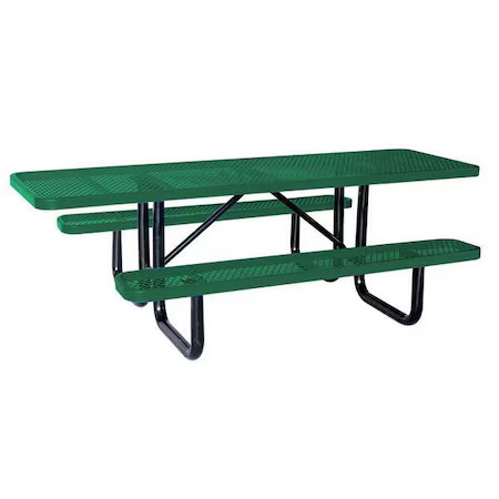Rectangle Picnic Table, Green, Expanded Metal, 6 Seats, 96 In L, 29 5/8 In H