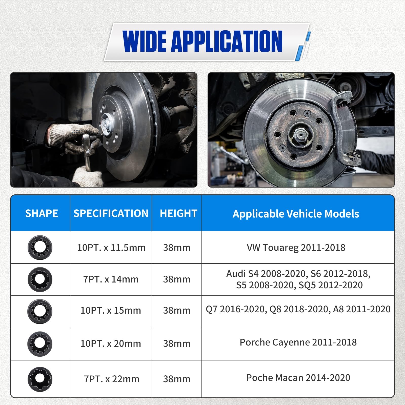 Brake Caliper Socket Set Compatible with VW VAG, 5PCS Tool 1/2" 5PC