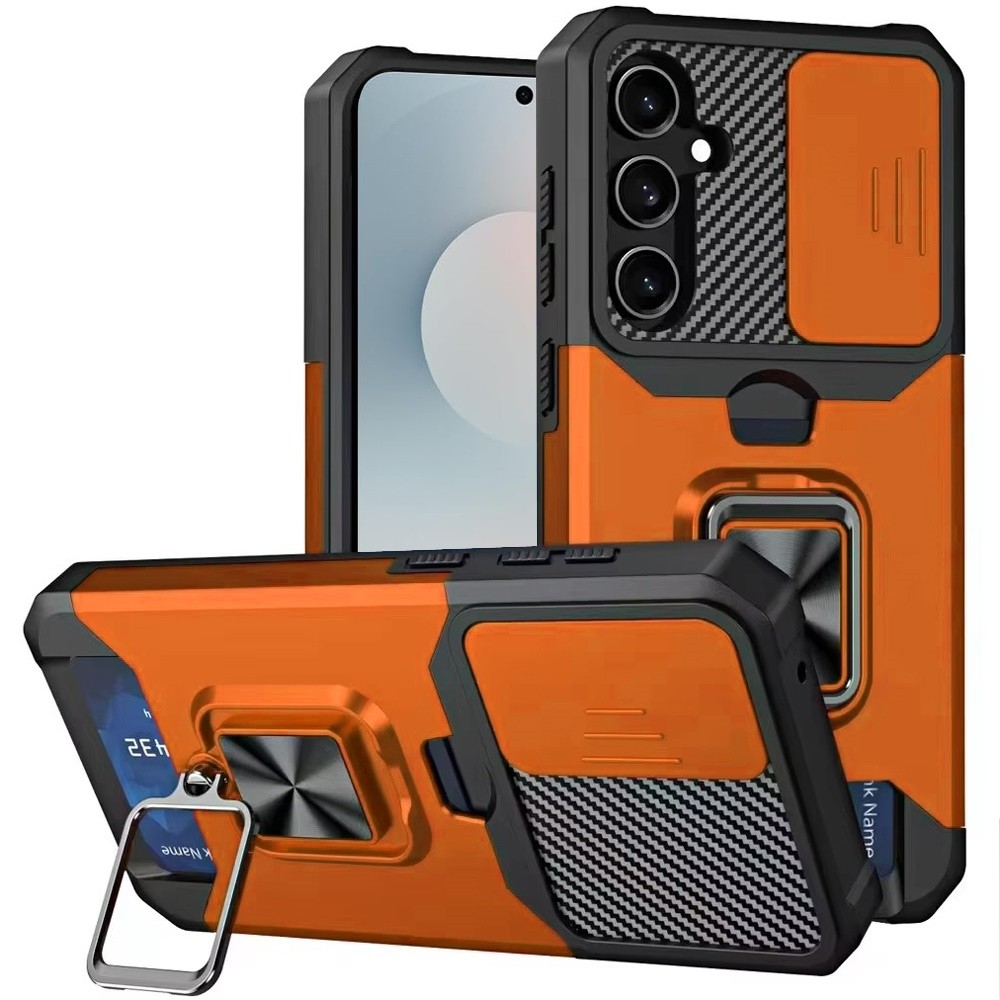 For Samsung S26 6.3" Case Multi-Use Card Holder with Lens Cover + Tempered Glass