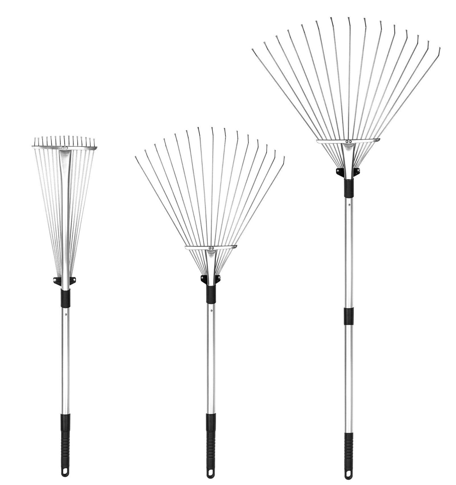 Adjustable Garden Leaf Rake - 24 to 63 Inch Telescopic Metal Expandable Foldi...