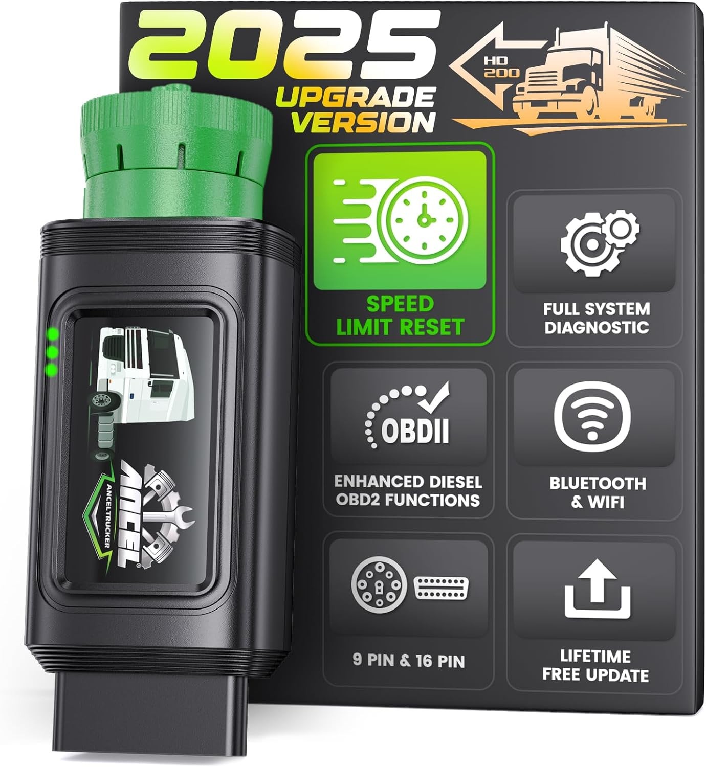 HD200 Bluetooth Heavy Duty Truck Scanner Diesel OBD Diagnostic Speed Limit Reset
