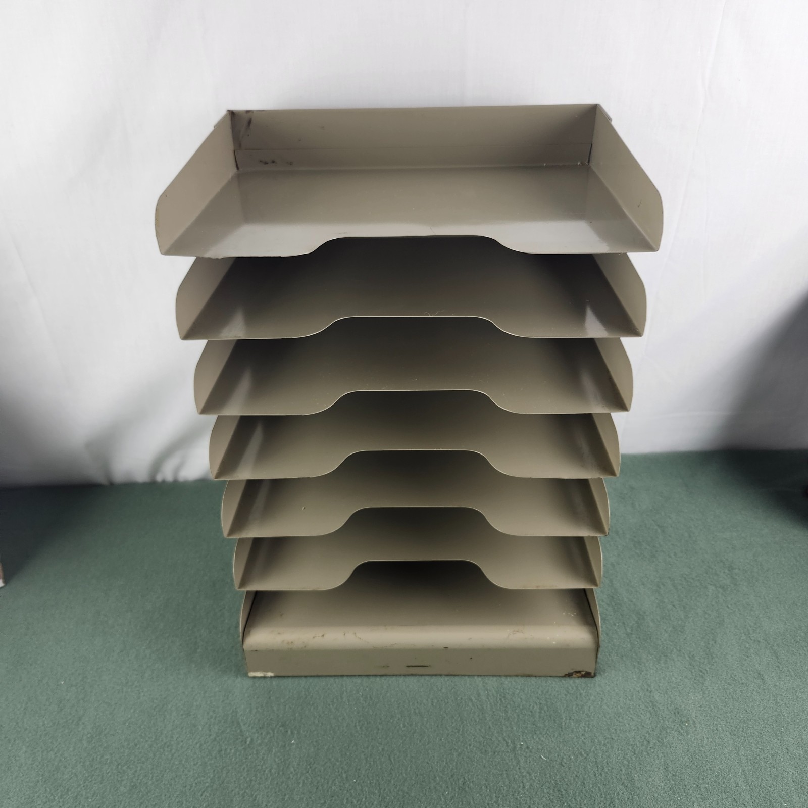 Vintage Pressed Steel Paper Tray 7-Tiered Shelved Office Organizer
