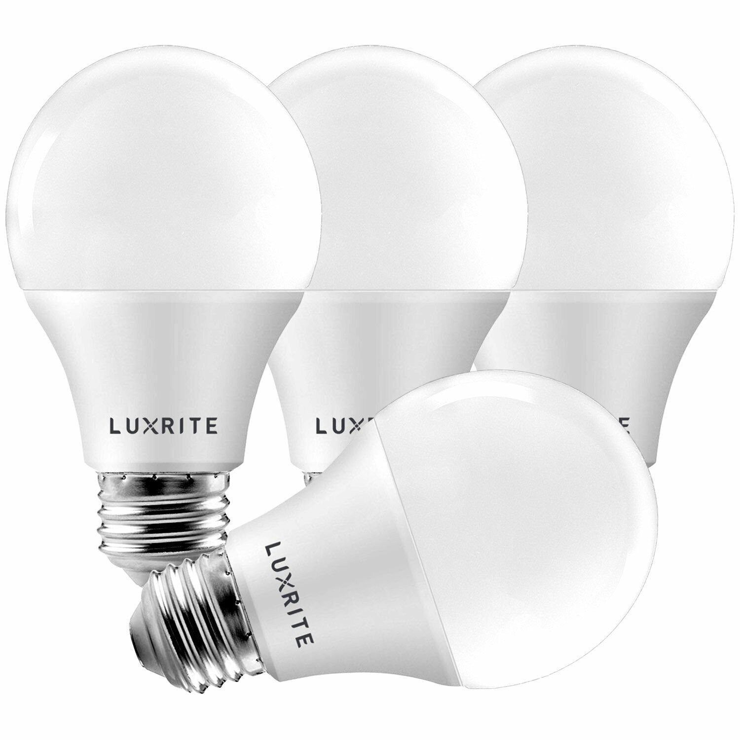 Luxrite A19 LED Bulbs 60W Equivalent Enclosed Fixture Rated 2700K E26 4-Pack
