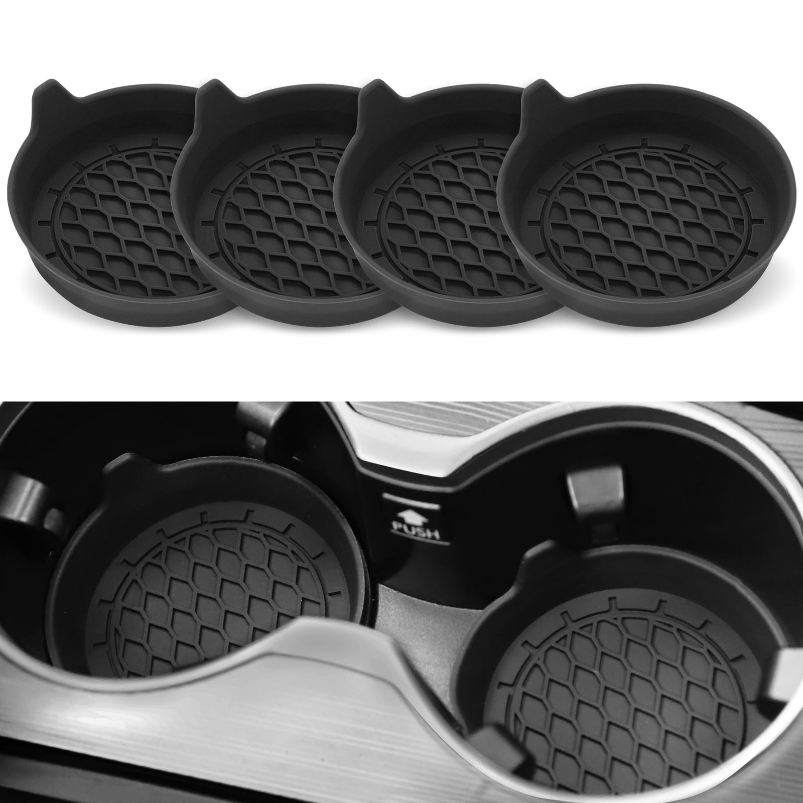 Car Cup Holder Coaster, Silicone Cup Holder Insert, Universal NonSlip Cup Hol...