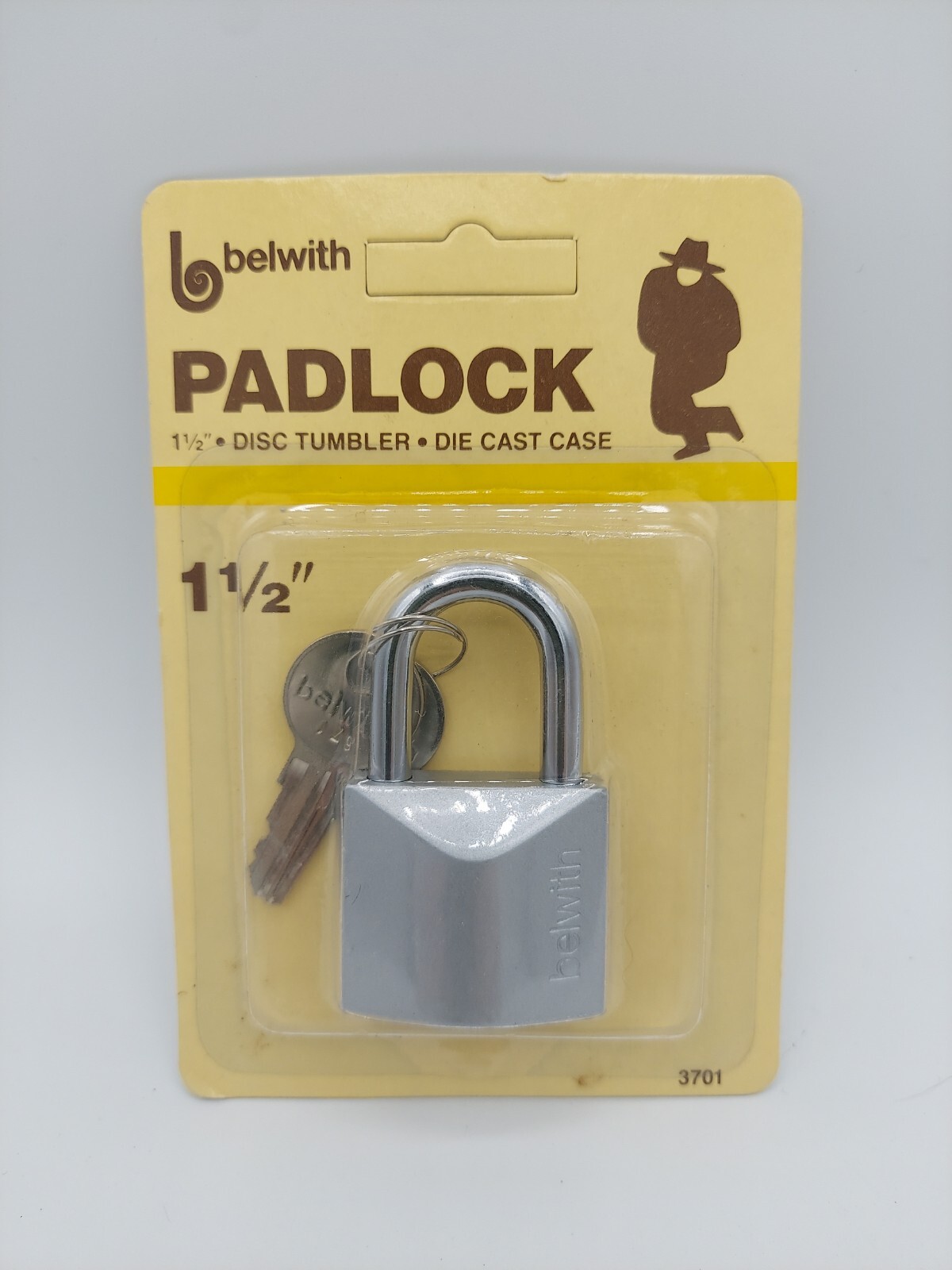 Belwith 1 1/2" Steel Padlock #3701, Disc Tumbler, Die Cast Case, NOS, NEW SEALED