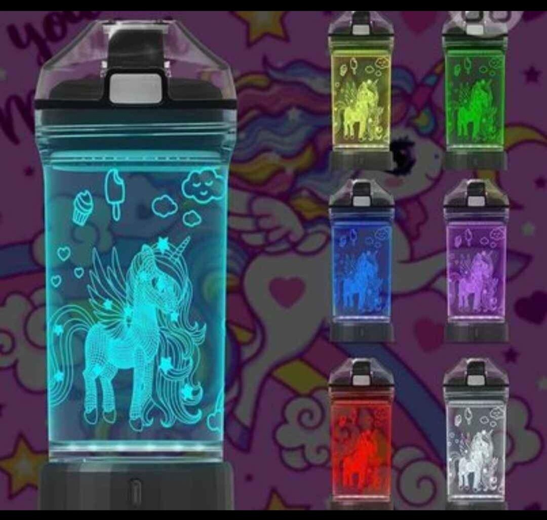 COOL Kids sports Water Bottle 3D COLOR CHANGING Unicorns  14 OZ  Tritan BPA Free