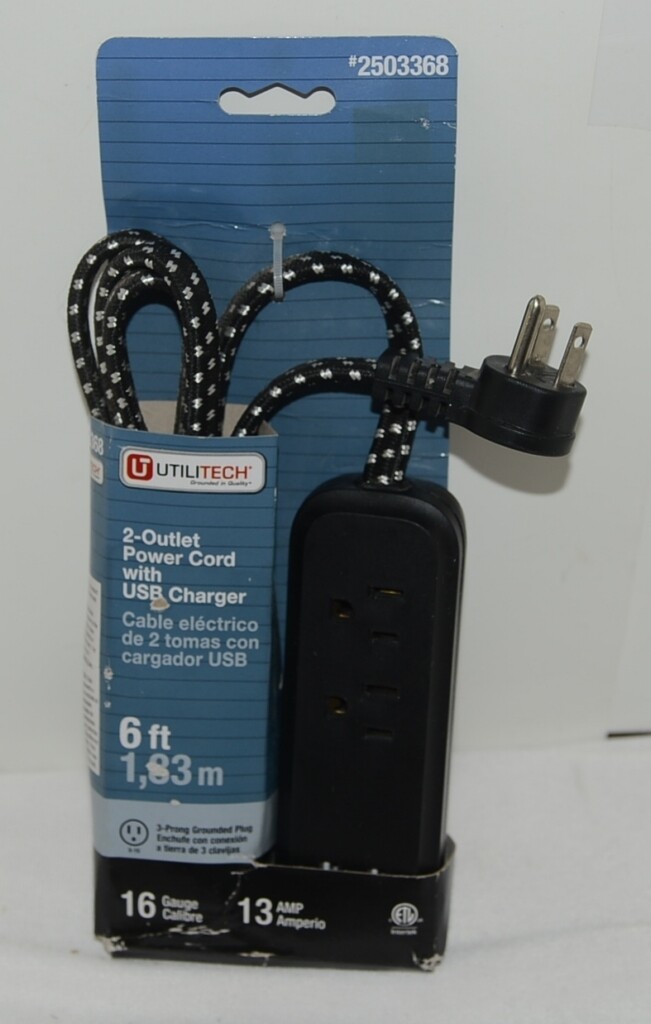 Utilitech 2503368 2 Outlet 6 Foot Power Strip Black USB Charger Braided Cord