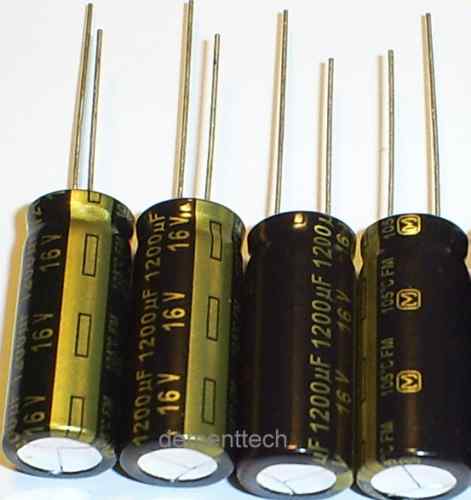 4x Panasonic FM 1200uF 16v Low-ESR impedance 105C radial capacitors 10mm 10x25mm