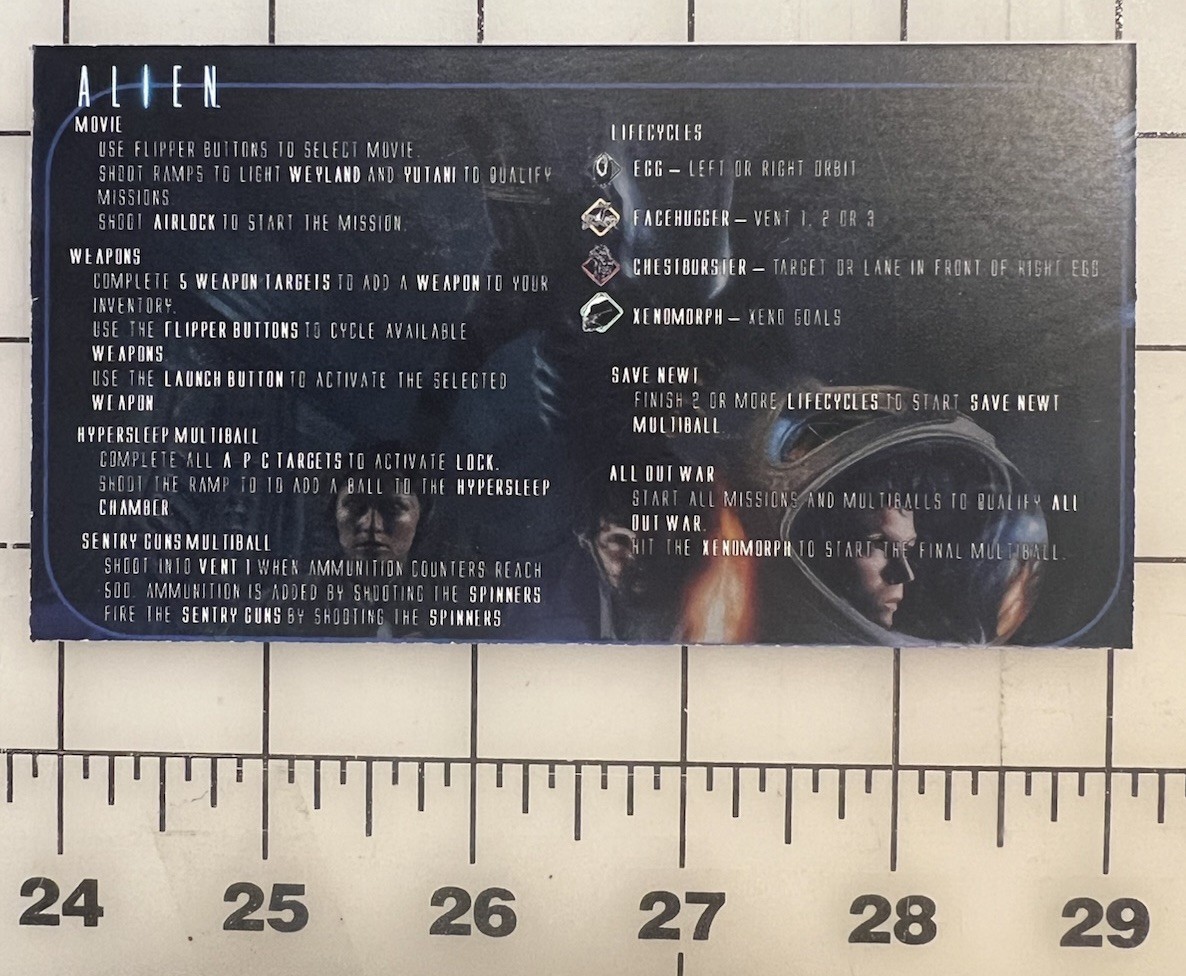 Alien Pinball Apron Cards (2 Per Set)