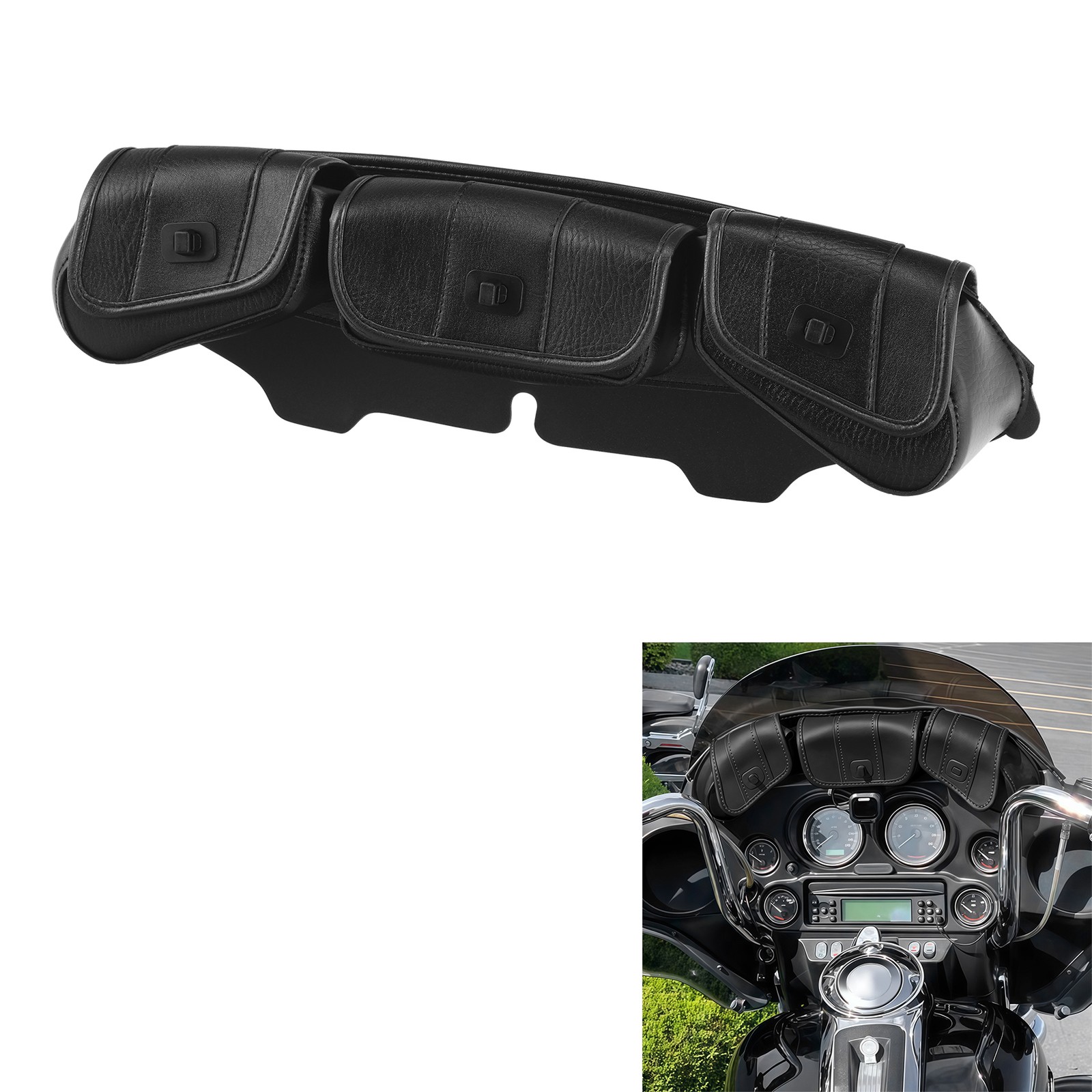 Windshield Saddle 3 Pouch Pocket Fairing Bag Fit For Harley Road King 1996-2013