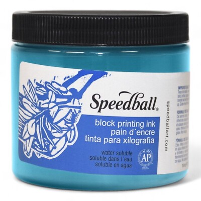 Vibrant Turquoise Water-Soluble Block Printing Ink in 16oz Jar