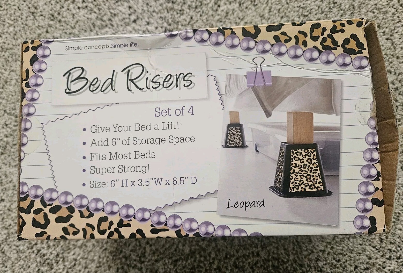 Bed Risers LEOPARD Storage Organization Durable LEOPARD 4-Pack 6 Inch Bed Risers